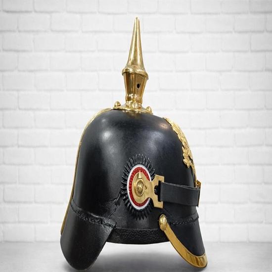 Handmade German Pickelhaube Helmet Brass Leather WWI Spiked Costume Gift