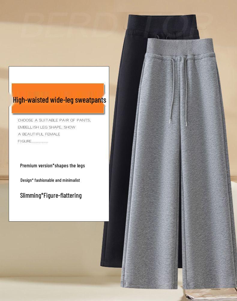 Autumn Korean Style Women's Wide-Leg Elastic Waist Pants - Casual Loose Fit, Slimming, Plus Size.