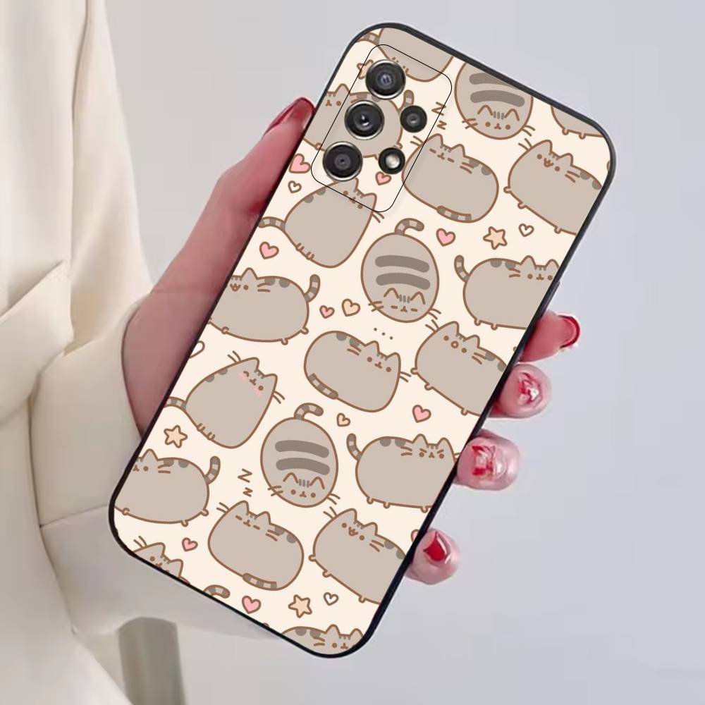 Cute Cat Rainbow Pusheens Phone Case For Samsung S25,S24,S21,S22,S23,S30,Ultra,S20,Plus,Fe,Soft Silicone Black Cover