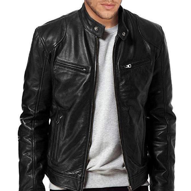 Foreign Trade European And American Men'S Clothing Men'S Leather Jacket Male Teenager Stand-Up Collar Punk Men'S Locomotive Leather Jacket Plus Logo