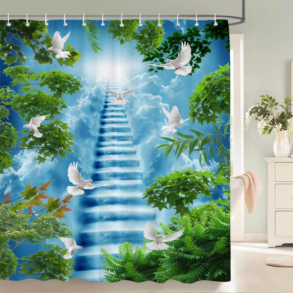Blue Sky Clouds Scenery Shower Curtain Waterproof Bathroom Curtain With Hooks Bath Curtains Fabric 3d Printed 180*200cm Curtain