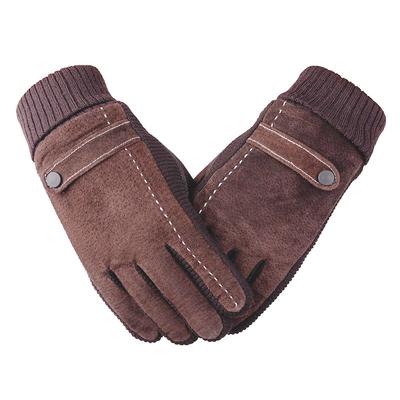 Men's Winter Thickened and Velvet Warm Pig Skin Cycling Motorcycle Cold Proof Cycling Touch Screen Outdoor Cotton Gloves