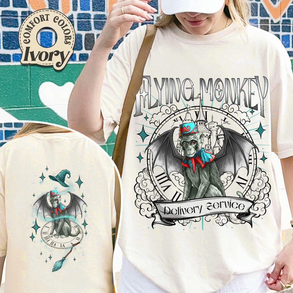 Flying Monkey Delivery 2Sided Print TShirt Vintage Wizard Movie Tee For Women Gift For Book Lover Y2K Unisex Shirt Streetwear