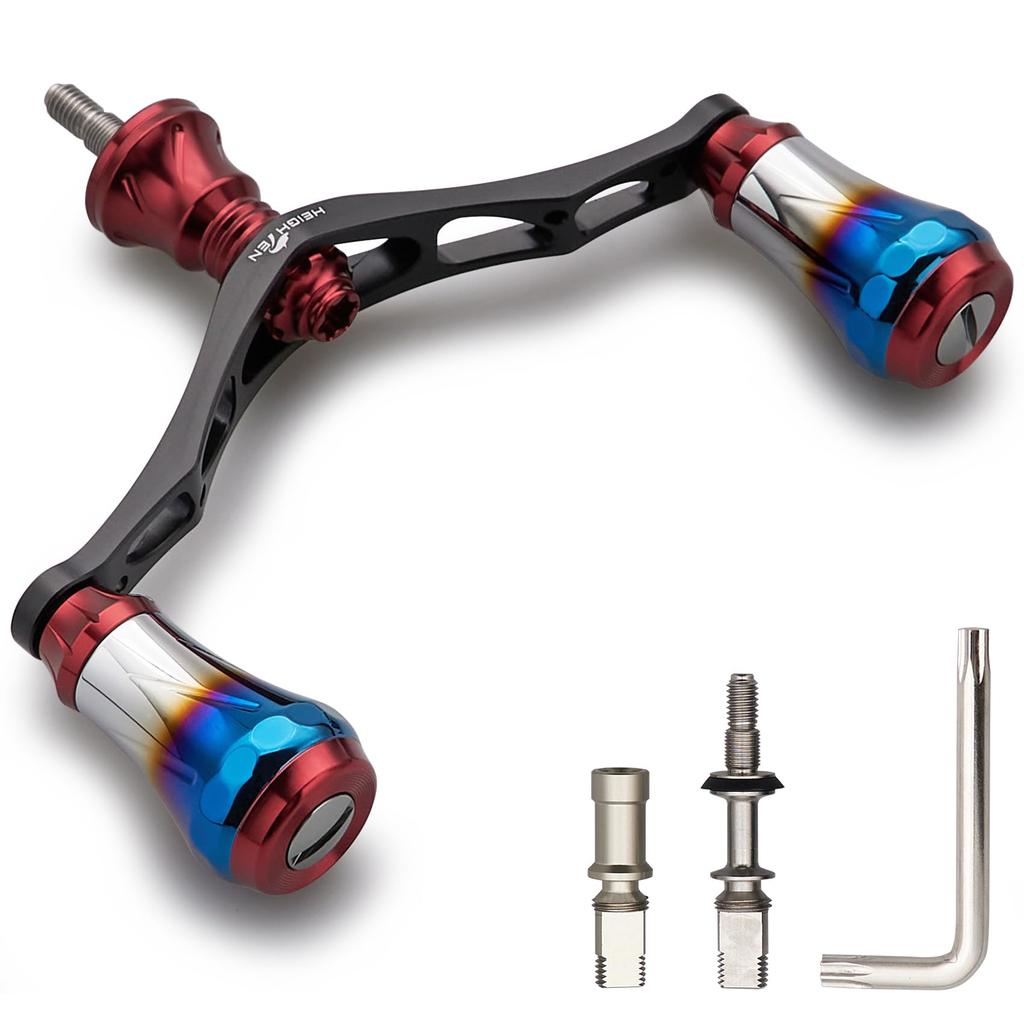 HEIGHTEN 95mm Reel Handle 8 Colors Shimano Daiwa Universal Spinning Reel 70 Aviation Aluminum Aurora Series Wine Red V2.0 (V2.0 - & Black) (0175)