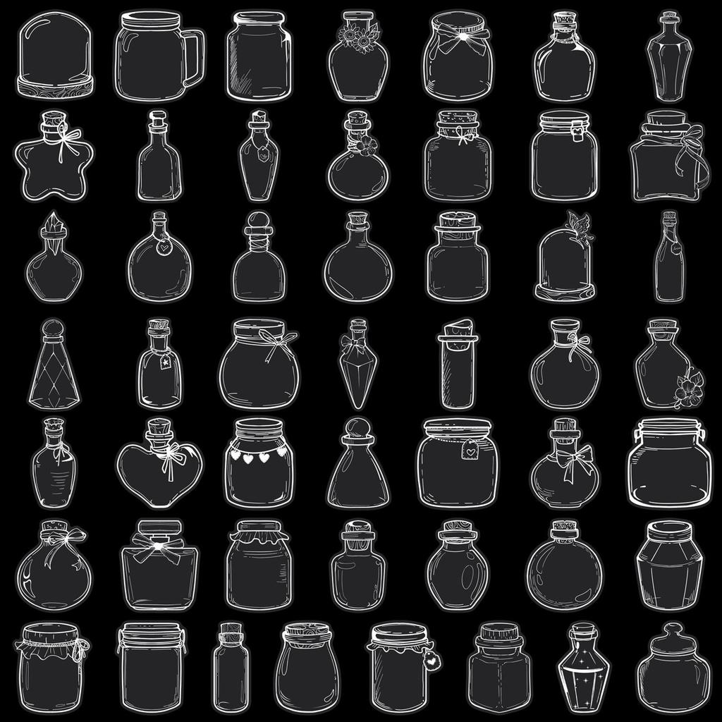 50 Transparent Cartoon Bottle Stickers - Waterproof PET DIY Decoration for Journals