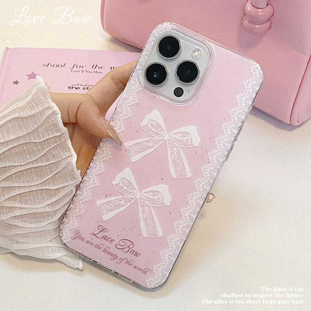 Ins French Bow Suitable for IPhone 16 Protective Case Apple 14 Mobile Phone Case 13 High End Lace 15 Bracelet