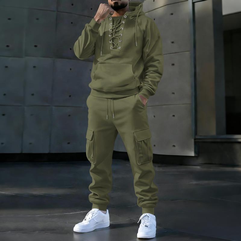 Heren Trainingspak 2 Delig Met Capuchon En Vetersluiting Sweatshirt En Cargo Joggingbroek Set