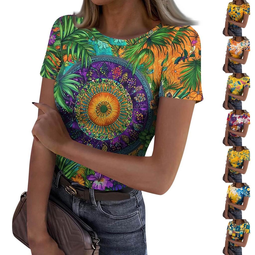 Ladies Slim Bottom T-shirt Fashion Casual Round Neck Pullover Short Sleeve Top