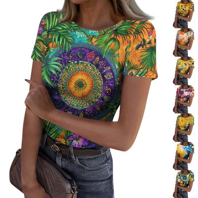 Ladies Slim Bottom T-shirt Fashion Casual   Round Neck Pullover Short Sleeve Top
