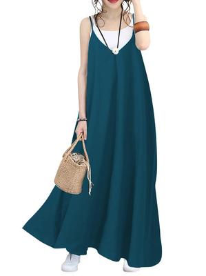 Sommer Cami Sehr Langes Kleid mit Verstellbaren Schultern Umstandsmode [Ressh.N] Damenkleid, Leichtgewicht, Träger, A-Linie Ausgestellt, (JP, Alphabet, M, Standard,