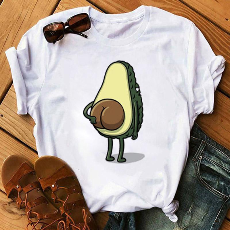 Kawaii Cartoon Avocado Short Sleeve T-Shirt Women Casual Graphic Tops Female Tee Summer T-Shirts
