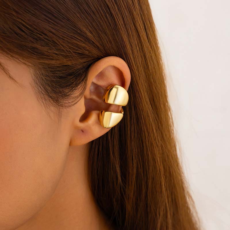 

Fashion Metal Smooth Non-Piercing Ear Clip Earrings for Women Men Punk Copper Color Chunky C-Shaped Geometric Ear Cuff Jewerly