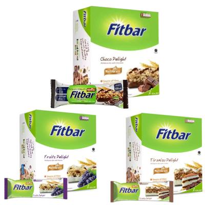 Fitbar Sortiertes Paket Kakao-Geschmack Tiramisu-Geschmack Frucht-Geschmack Diät-Cerealienriegel Granola Knusprige Textur 36 Stück Stück x 3 (12 Kartons)