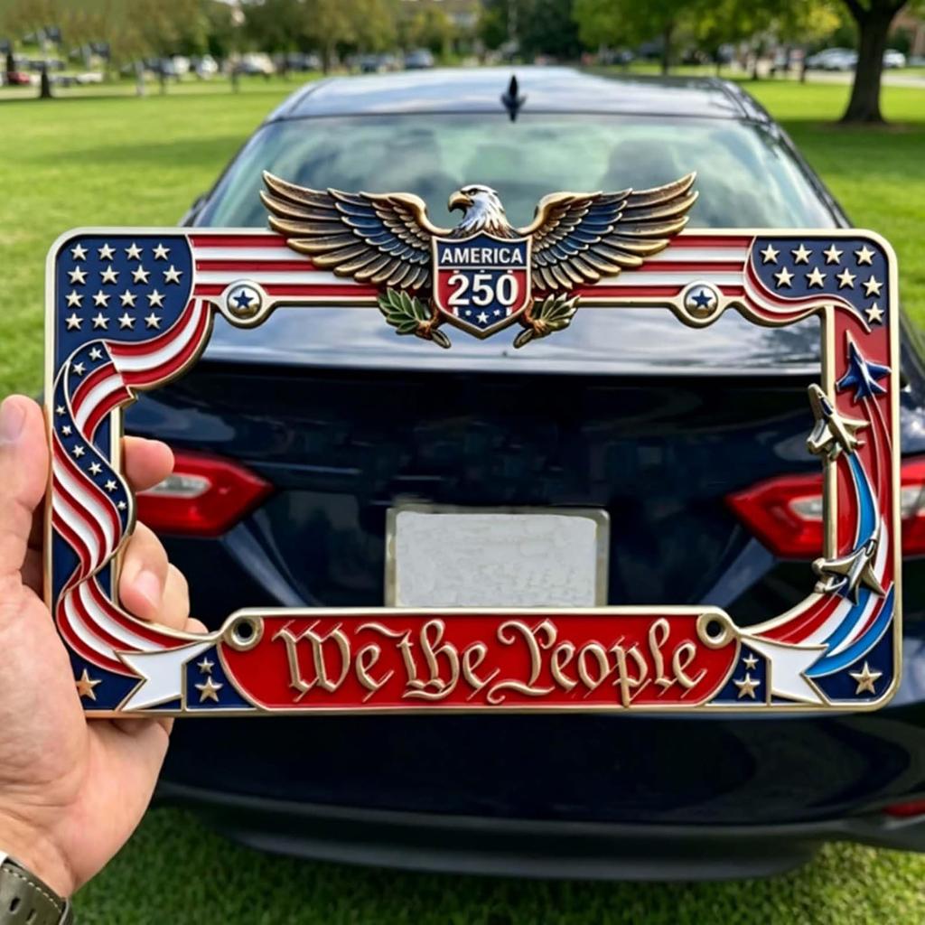 1/2Pcs US 250th Anniversary License Plate Frame, Rust-proof Car Tag Holder Gift for Patriots Festival Celebrations Anniversaries