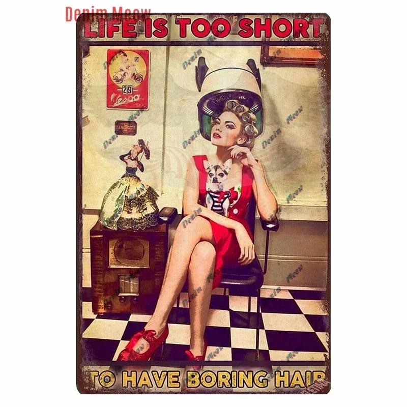 Vintage Hair Stylist Metal Tin Sign Tattoo Artist Metal Retro Hairdressing Salon Room Wall Home Decor 8x12 inch