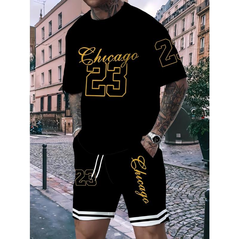 Summer Men's Sports T-shirt Shorts Set Breathable Quick Drying Street Men's Casual Fashion Loose Round Neck Sports Set
