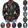 Men's Retro Corduroy Christmas Print Long Sleeve Zip Neck Pullover with Pocket