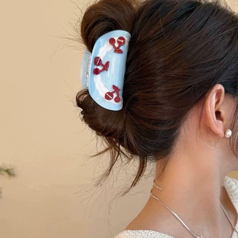 Acetate Cherry Shark Clip Korean Style Geometry Hair Crab Clip Acetic Acid Hair Claw Girls