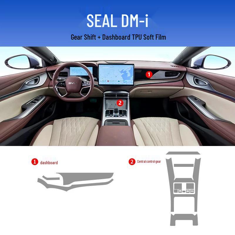 BYD Seal Interior Film Set: Dashboard, Screen, Gear Shift, Air Conditioner Stickers, HD TPU, fits 25 models