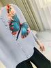 2025 Spring Butterfly Print Ruched Nine-Sleeve Cardigan: Chinese Style Buttoned Top for Moms