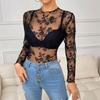 2025 Women's Lace Cutout See-Through Long Sleeve Top