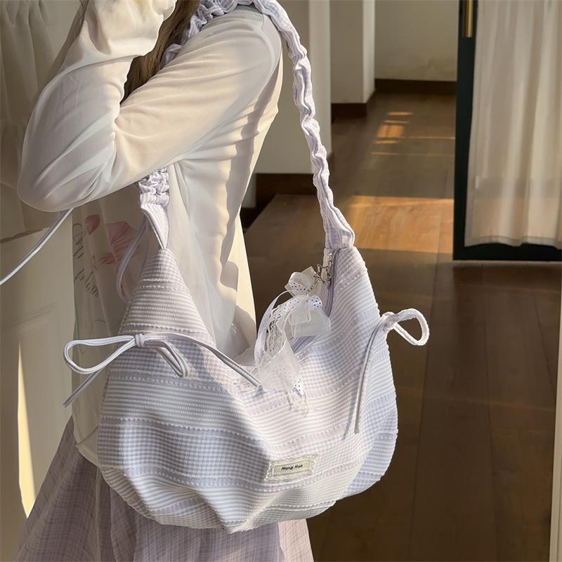 Borsa a mano da donna con fiocco e pieghe, borsa da spalla