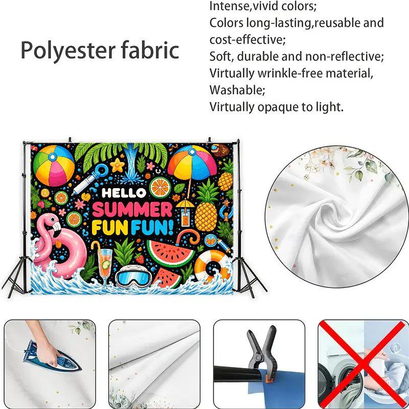 2D 1 Piece of Summer-themed Polyester Background Fabric Showcasing a Variety of Summer Elements