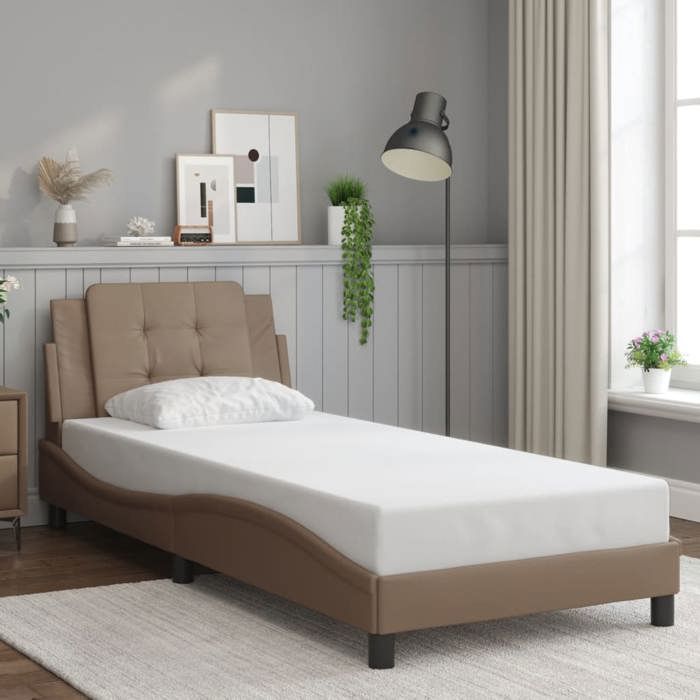 VidaXL Cadre de Lit avec Tête de Lit, Lit Rembourré, Lit Simple, Lit Adulte de Chambre à Coucher Intérieur, Cappuccino 3208146