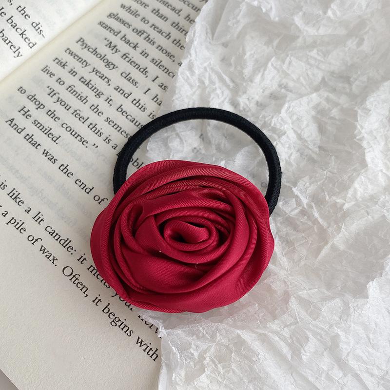 French Stain Rose Flower Elastic Hairbands Women Girls Hair Ropes Ties Flower Hair Scrunchies Ponytail Holder Hair Accessories