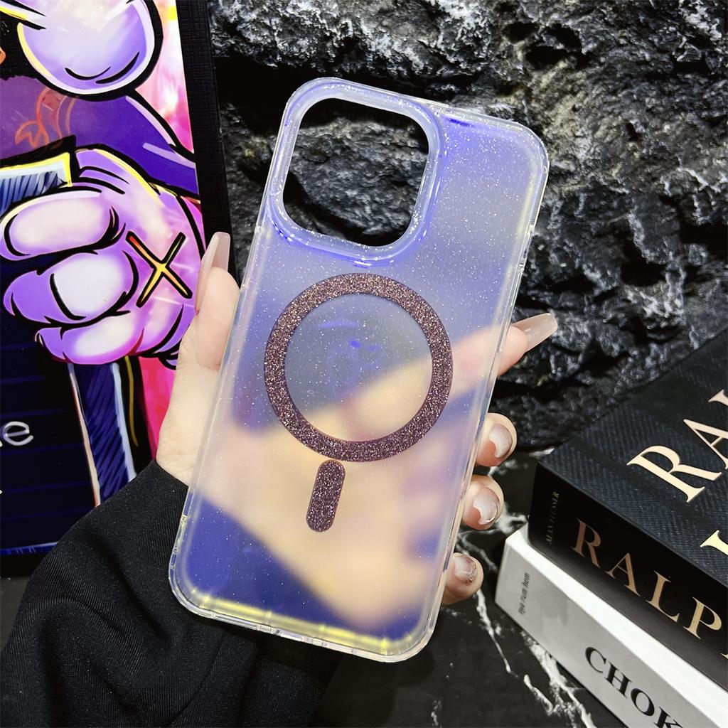 The IPhone16 Dual-color Gradient Blue Light Glitter Magnetic Attraction Is Suitable for Apple 14/15 Pro Max Phone Cases
