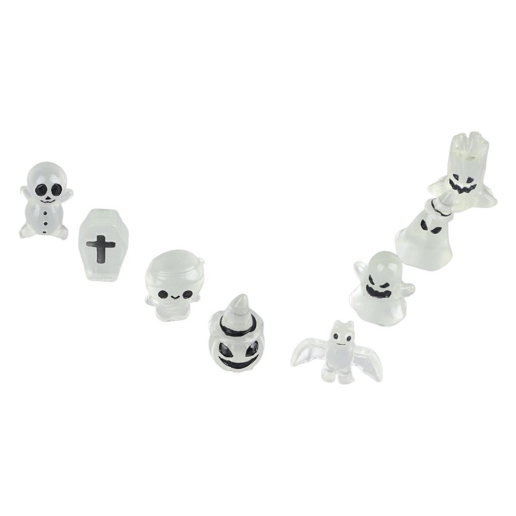 8 ks Halloweenské ozdoby Miniaturní svítící náhrobek Dýně Lebka Duch Zahradní dekor