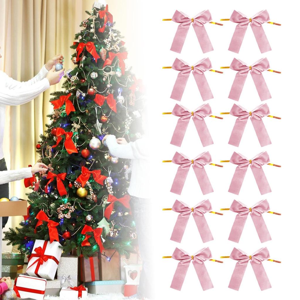 12x Velvet Bows for Christmas Tree Staircase Holiday Wedding, Farmhouse Xmas Topper Ornament, Xmas Decor, Party Craft Wreath Bow