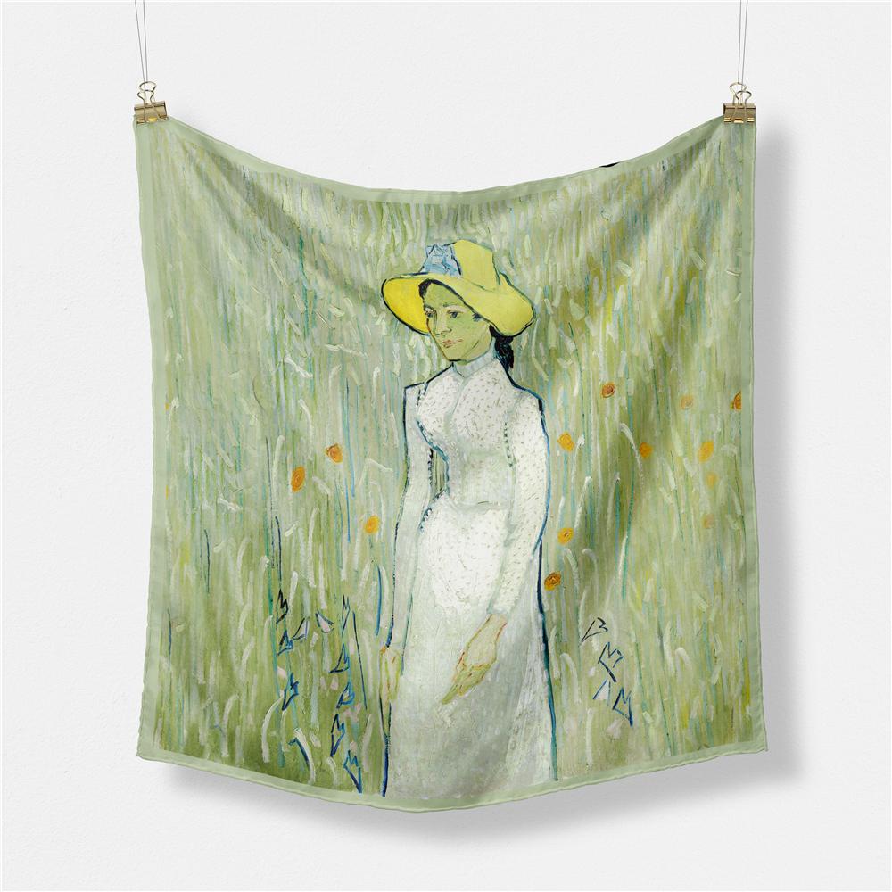 Famous Oil Painting Women Scarf Wraps Twill Silk Scarf 53cm Square Scarves Fashion Head Scarf Hijab Neckerchief Bandana New