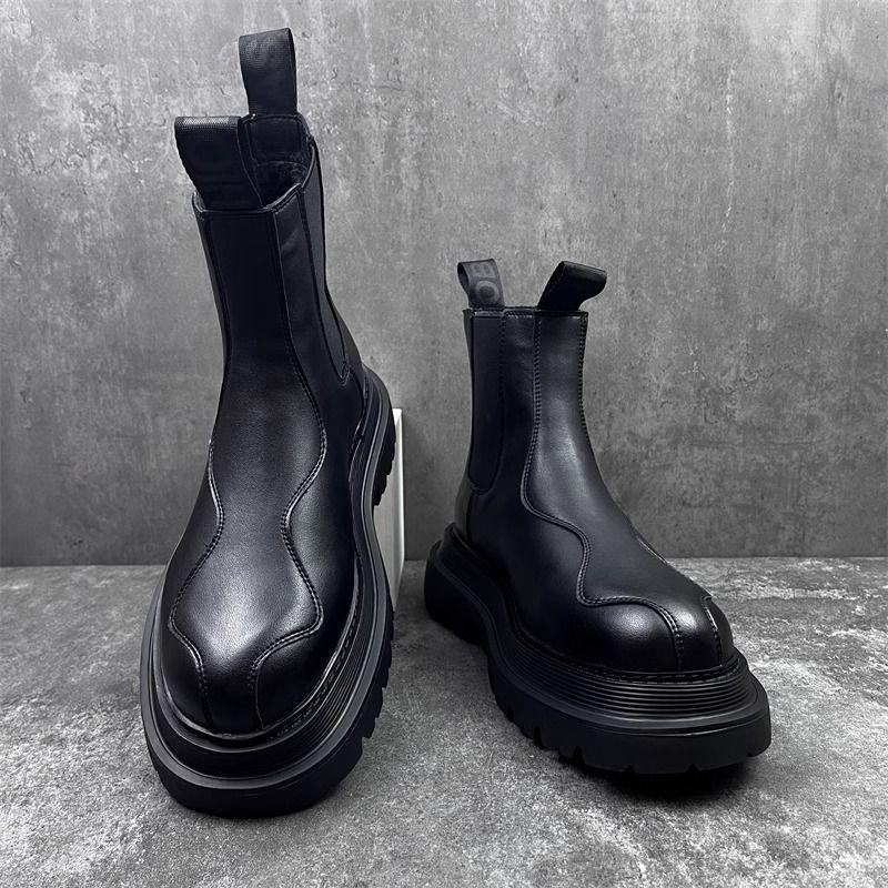 

Men s Trendy High-End British Style Thick-Soled Height-Increasing Chelsea Boots Slip-On Short Trendy Shoes 45