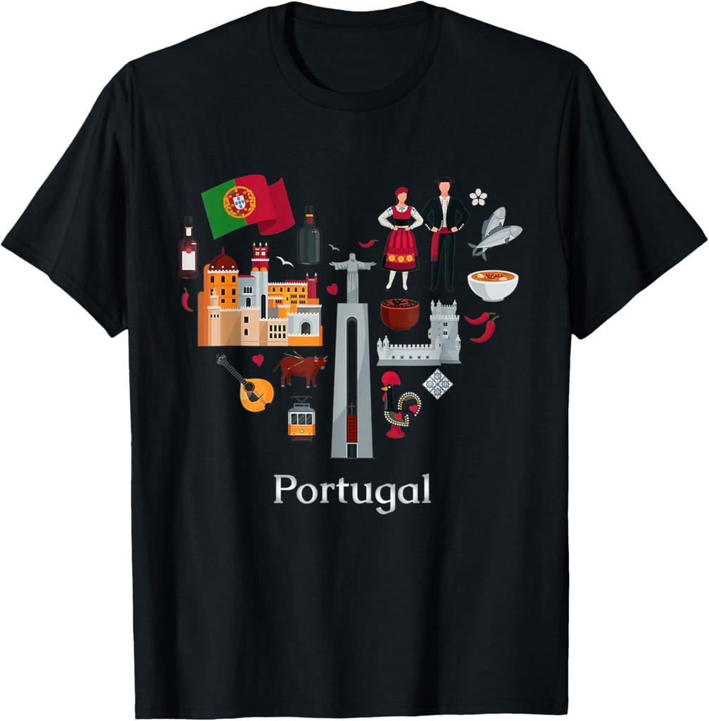 Portugal Heart Shape Landmark Icons Graphic Tee T-shirt