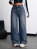 Puffanpop Women's High Waisted Wide Leg Jeans Non-Stretch Vintage Dark Wash Denim Pants Casual Straight Leg Trousers