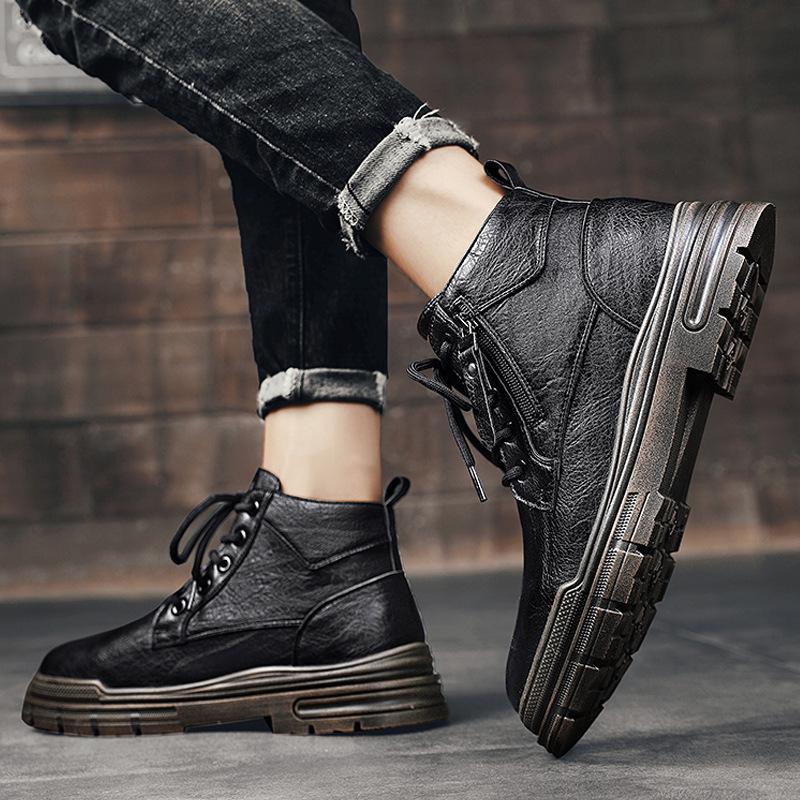 Martin boots men's 2025 new spring high-top leather boots men's thick-soled wear-resistant outdoor tooling British style short boots