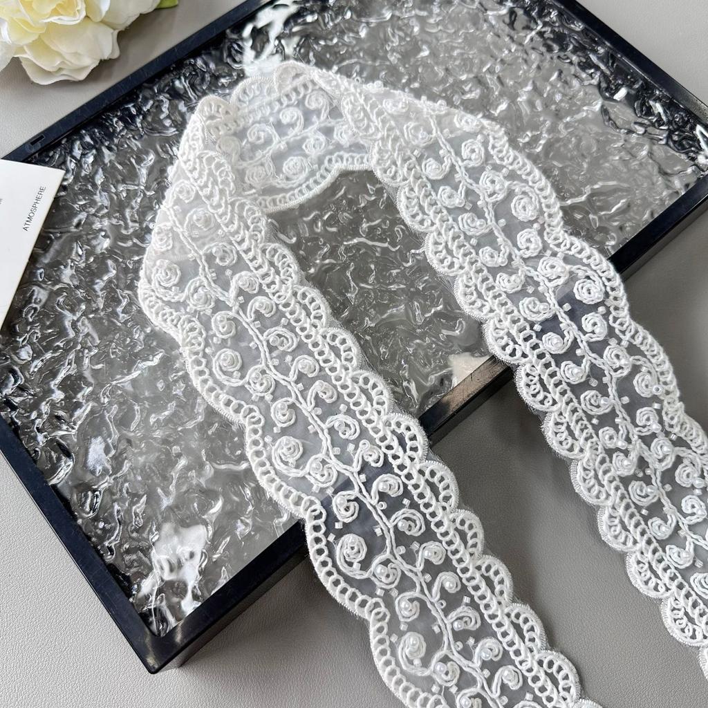 Weiß Perlenbesetzter Lolita Rock Kleid Barcode Accessoires Bekleidungszubehör Dekorativ Französisch Süße Spitze