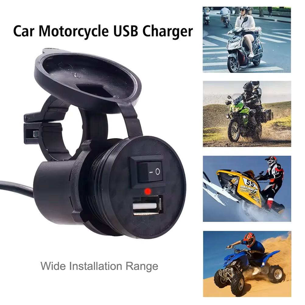 Motorcycle Handlebar Charger Waterproof Usb Adapter 12V-24V USB Port Mobile Phone Charger with Light Switch Moto Accessories