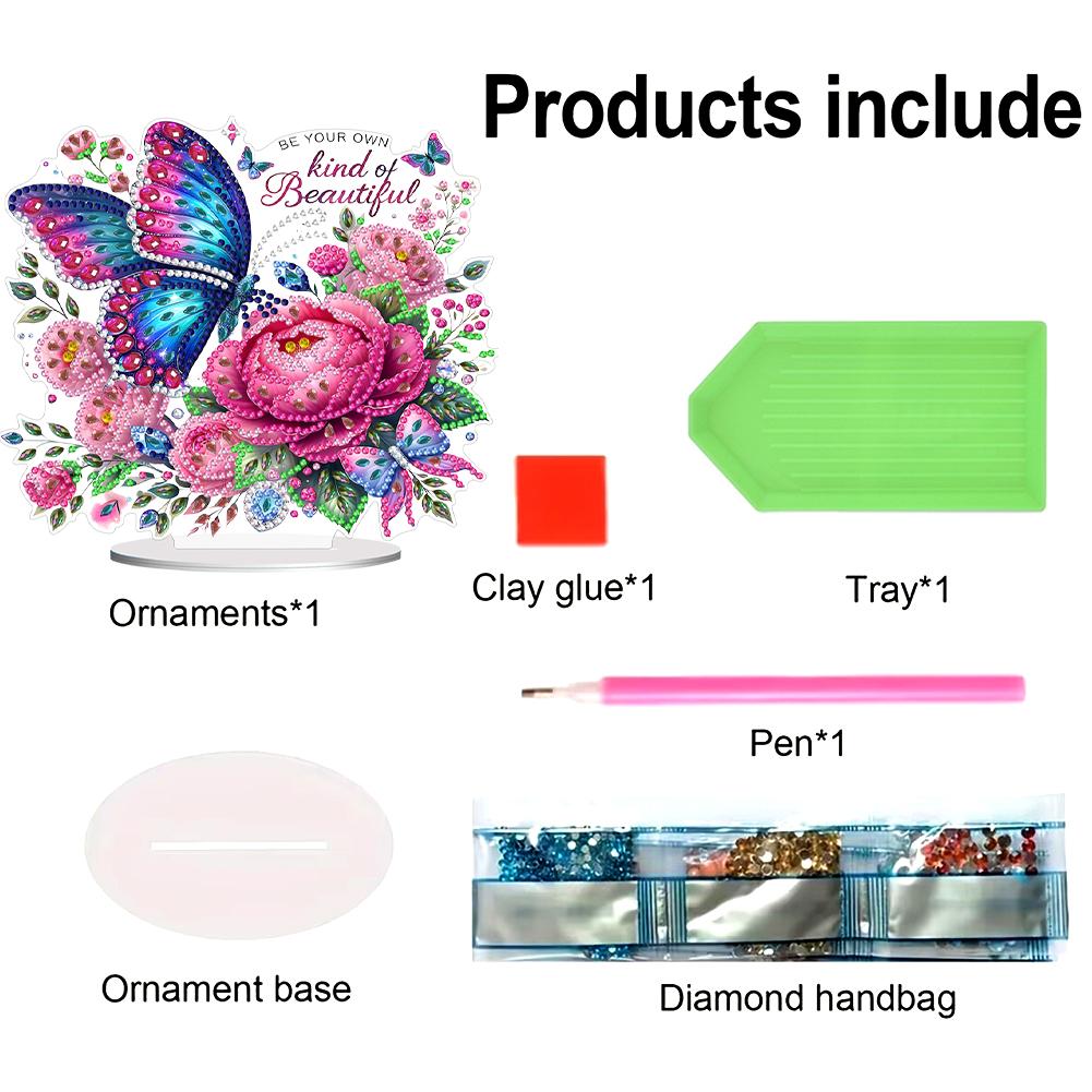 2D Flat Acrylic Butterfly Flower Special Shaped Diamond Painting Desktop Ornament Kit DIY Diamond Painting Desktop Decorations