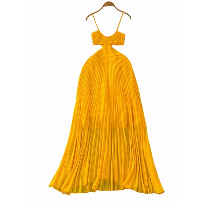 Vacation Style Sexy Sexy Sling Dress Women's Summer New Arrival Tight Waist Slim Backless Stylish Pleated Dress