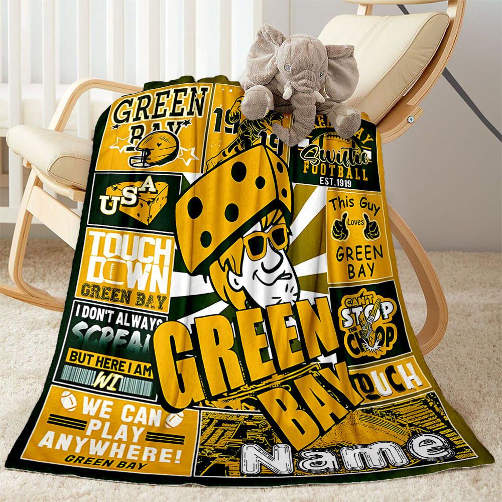 Green Bay Packers Fan Gear Customize Your Name Blanket Gift Personalized Blanket Warmthful Decor for Sofa Seaside Living Room Home Decor