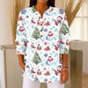 Women's Fashionable Button Collar Long-sleeved Christmas Print Pullover Top
