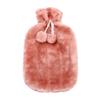 Pompom Drawstring Hot Water Bag 2L Bottle with Plush Cover, Lightweight Bag, Winter Warm for Hands, Feet, Stomach Cold Compress Pouch