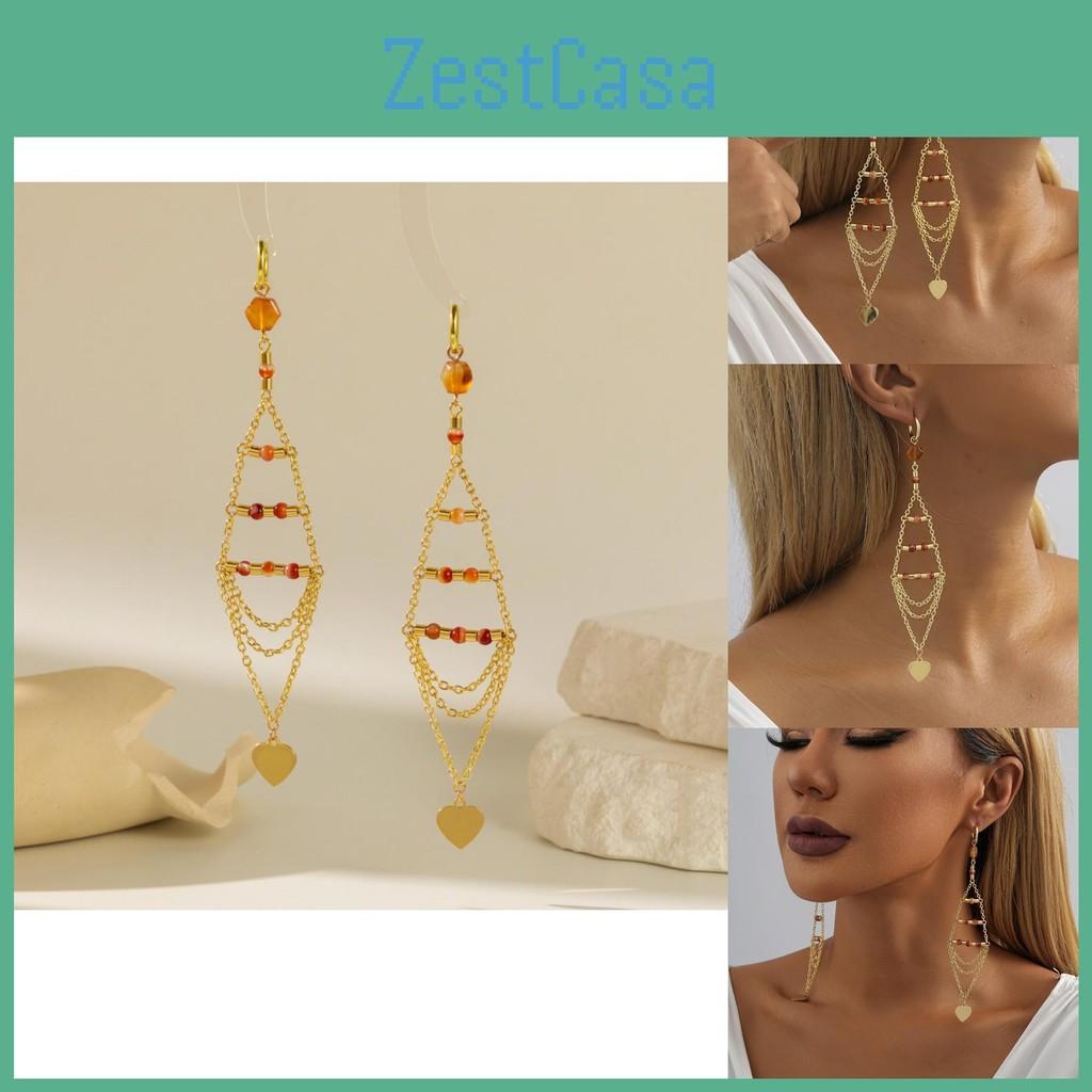 Glamorous Gold 2023 Plated Triangle Crystal Heart Tassel Earrings Women For