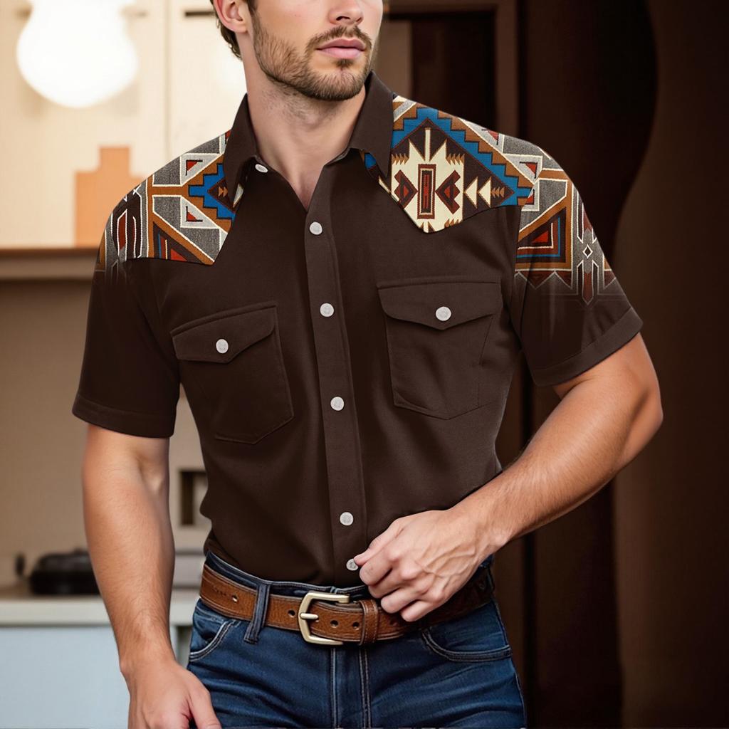 Men'S Fashionable Lapel And Shoulder Length Short Sleeved Casual Top