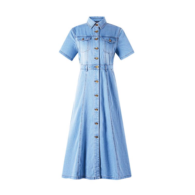 Navigare Women's Short Sleeve Casual Denim Shirt Dress