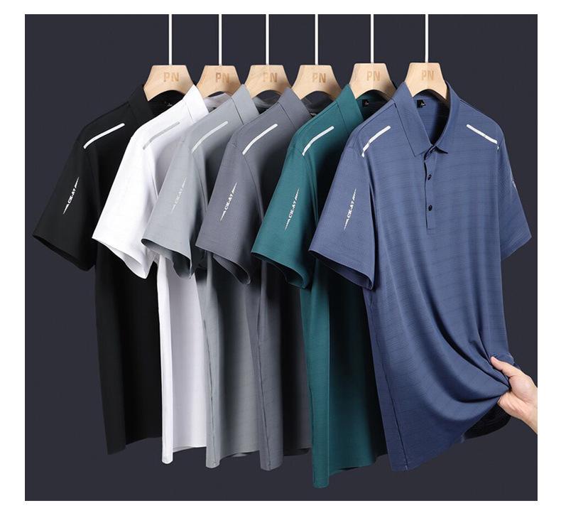 Men's Summer Ice Silk Sportswear Set: POLO Shirt, Short Sleeve, and Trousers, Plus Size, Three-Piece Set.