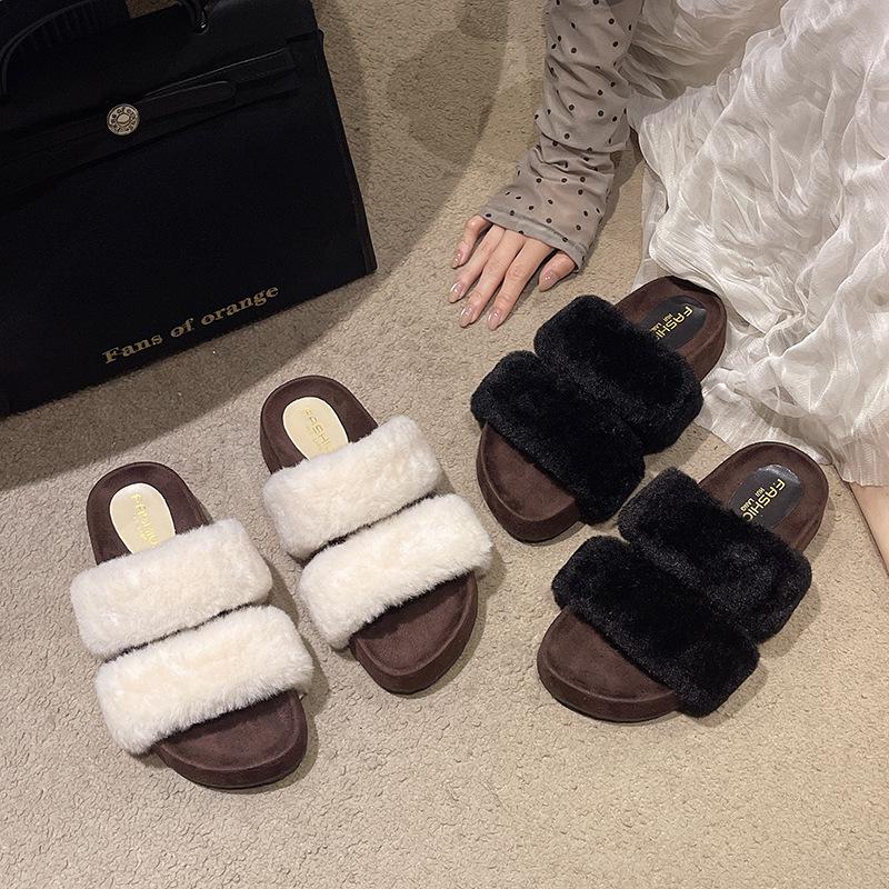 Thick Bottom Mao Mao Slippers Women Wear 2025 New Winter Cotton Slippers Fashion Internet Celebrity Explosion Versatile Mao Mao Drag