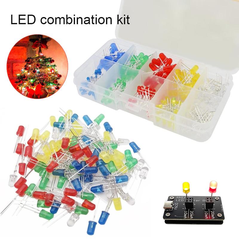 Lysemitterende dioder 5 farger elektroniske komponenter 3 mm LED / 5 mm LED assorterte farger DIY LED lysdioder sett
